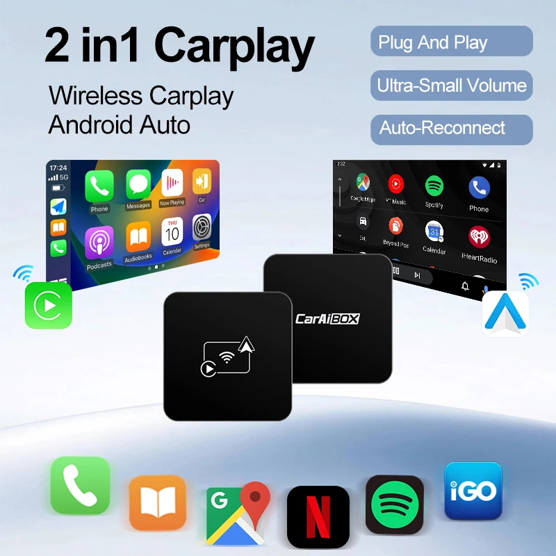 

Wireless Android Auto 5G WIFI 2 In 1 Carplay AI Box AI Smart Box Car Intelligent Systems Plug And Play For VW Toyota Nissan Benz