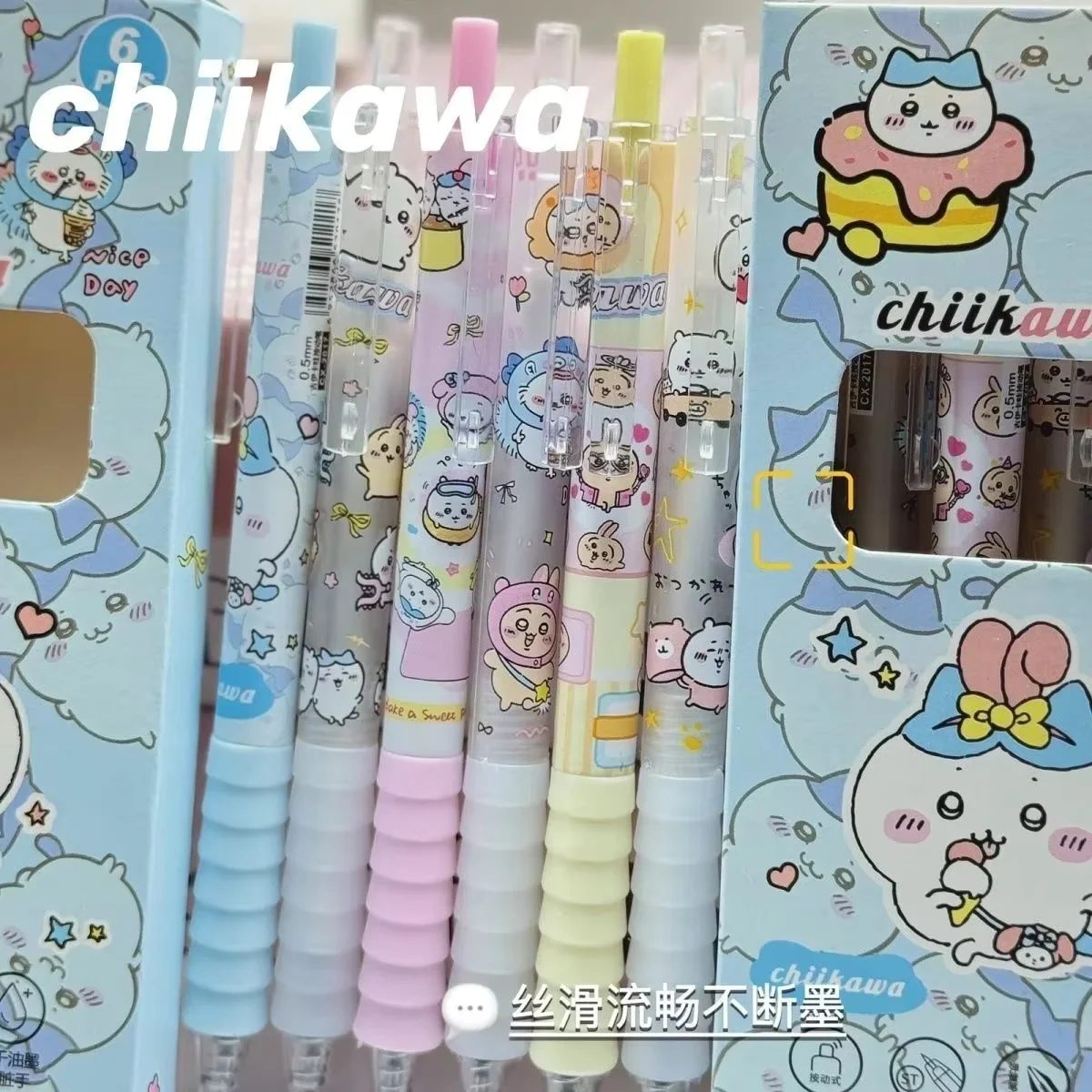 6er-Set Chiikawa Gelstifte, Druckstifte, geschmeidiges Schreiben, 0,5 mm, schwarzer Signaturstift, Schülerbedarf, Großhandel, Schreibwaren-Geschenk – Detail 2