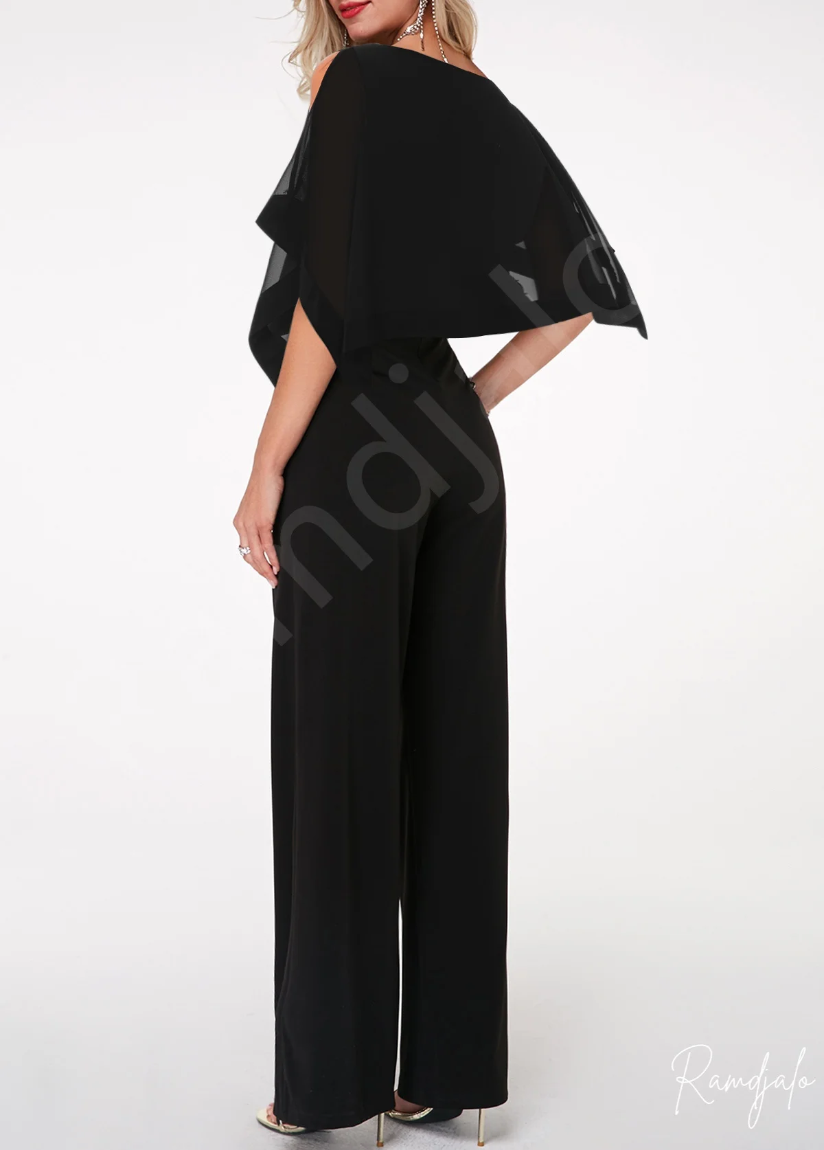 Customized Black Chiffon Mother of the Bride Pantsuit Cape Sleeves Formal Wedding Attire Plus Size Evening Outfit for Special