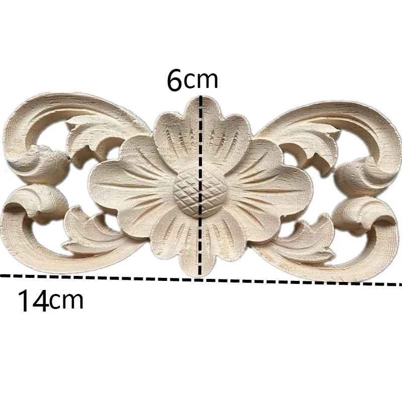 2PCS 14cm Solid Wood Applique Carved Floral Long Flower Furniture Decorative Accessories Home Decoration Accessories