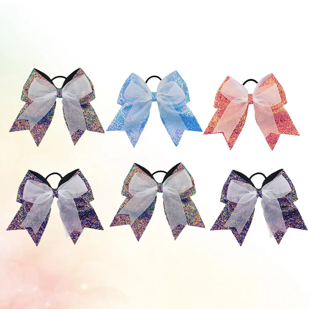 

6Pcs Bright Bowknot Sequin Hair Bands for Children Cute Elastic Hair Ties Easy Wear Lovely Look Perfect Gift for Little Girls