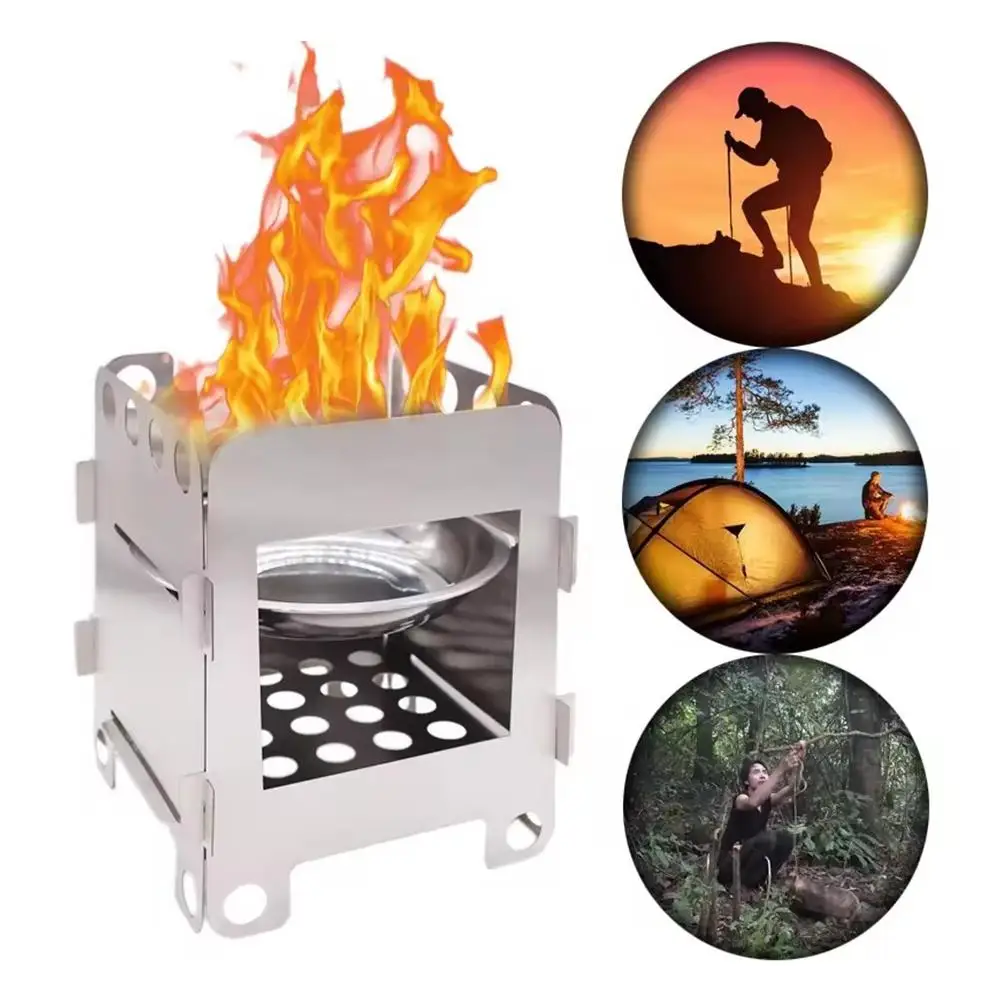 Folding Camping Wood Stove With Stainless Steel Lightweight Firewood Stove For Outdoor Hiking Traveling Portable Bbq Picnic P9q8