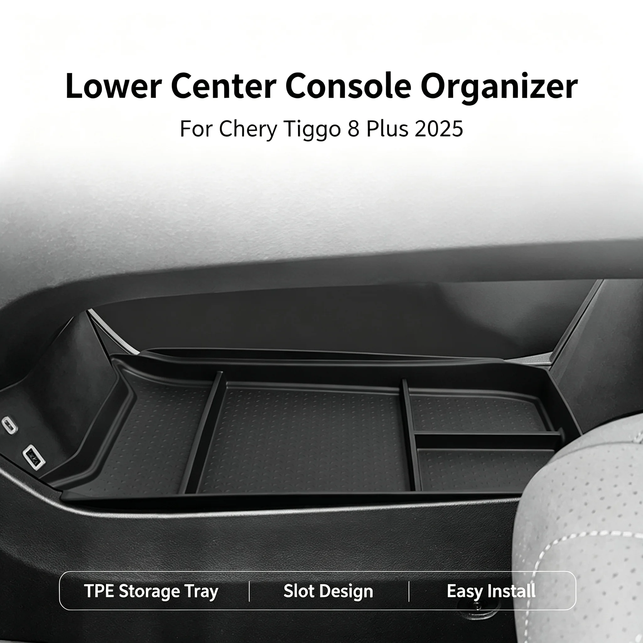 For Chery Tiggo 8 PLUS 2024-2025 Center Console Under Storage Box Lower Console Organizer Tray with Multi-Compartments