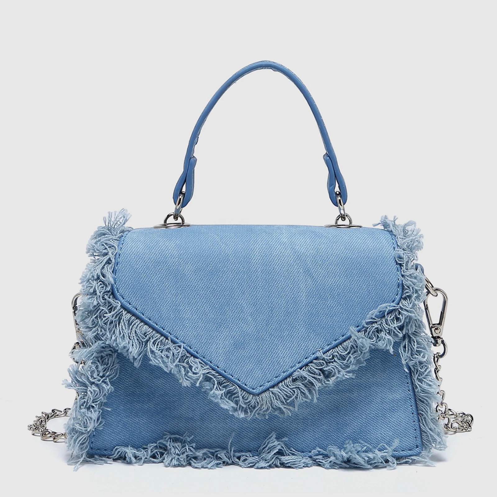 

Retro Denim Blue Mini Chain Bag With Fringe Decoration Crossbody And Handheld Dual Use For Casual Occasions