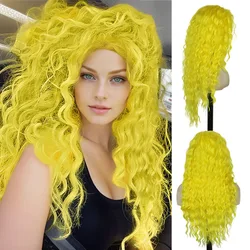 Long Yellow Wigs Cosplay Synthetic Hair Wigs for Women Halloween Costume Carnival Party Curly Hairstyles Wavy Theater Fluffy Wig