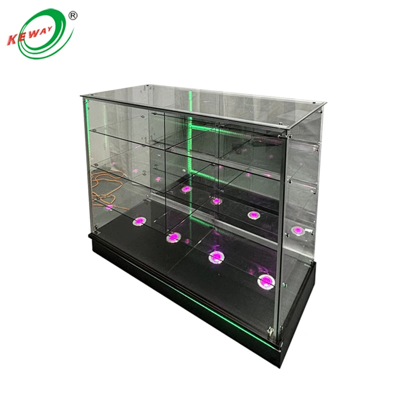 

Custom 4/6ft Frameless Tempered Glass Display Case with Lights for Smoke Shops & Retail Stores