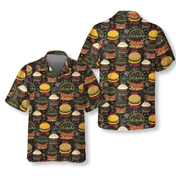 Food Hamburger Graphic Shirts For Men Clothes Casual Hawaiian Burger Beach Shirt Aloha Hip Hop Short Sleeve Vacation Blouses Top