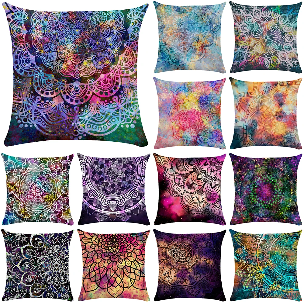 

45X45CM polyester pillowcase living room sofa decoration cushion Nordic watercolor mandala ethnic wind starry sky