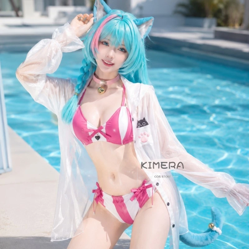 Neverness To Everness Mint Leisure Holiday Cosplay-Homewear Pijama, traje de baño + peluca, disfraz resistente al calor para Halloween