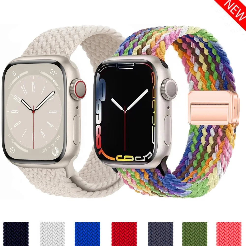 Braided Strap For Apple Watch ultra 2 Band 49mm 44mm 45mm 38/40/41mm magnetic buckle Bracelet iWatch series 7 3 6 8 9 10 42/46mm