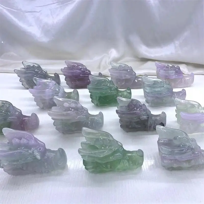 10CM Natural Macaron Fluorite Dragon Sull Carving Healing Eeiki Family Decoration Collection Gifts 1PCS