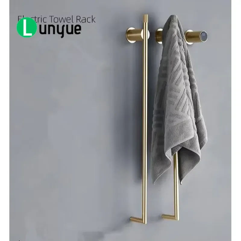 Wall Mount Brushed Gold 304 Stainless Steel Smart Heated Towel Rack with Temperature Control Vertical Bathroom Warmer