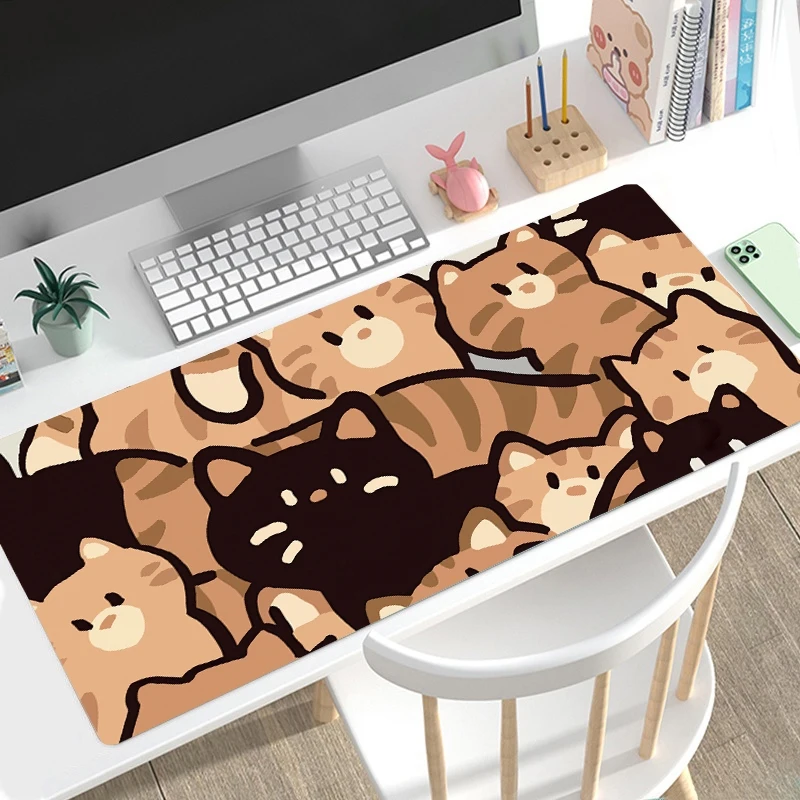 VIKAMA Cute Cartoon Kitten Family Mouse Pad Purple Desk Mat Non-Slip Waterproof Desktop Rug Texas Pink Hold'em Poker Mat Home De