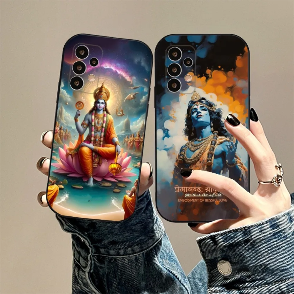 Vishnu Hare Krishna Phone Case For Samsung S24,23,23,22,30,21,10,9,Note20 Ultra,Lite,Ultra,5G,Plus,FE,Black Soft Case