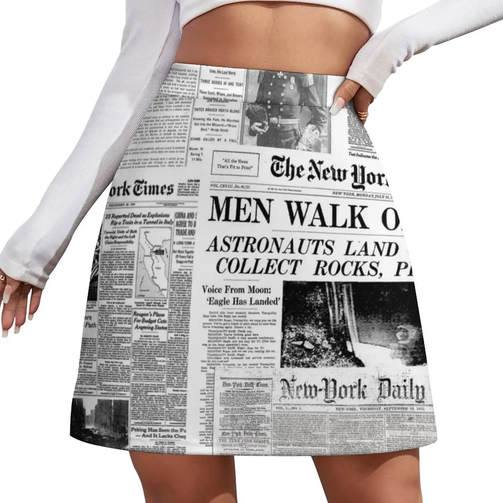 

Newspaper print [white] Mini Skirt Skirt satin Clothes for summer korean skirt fashion korean clothing Mini