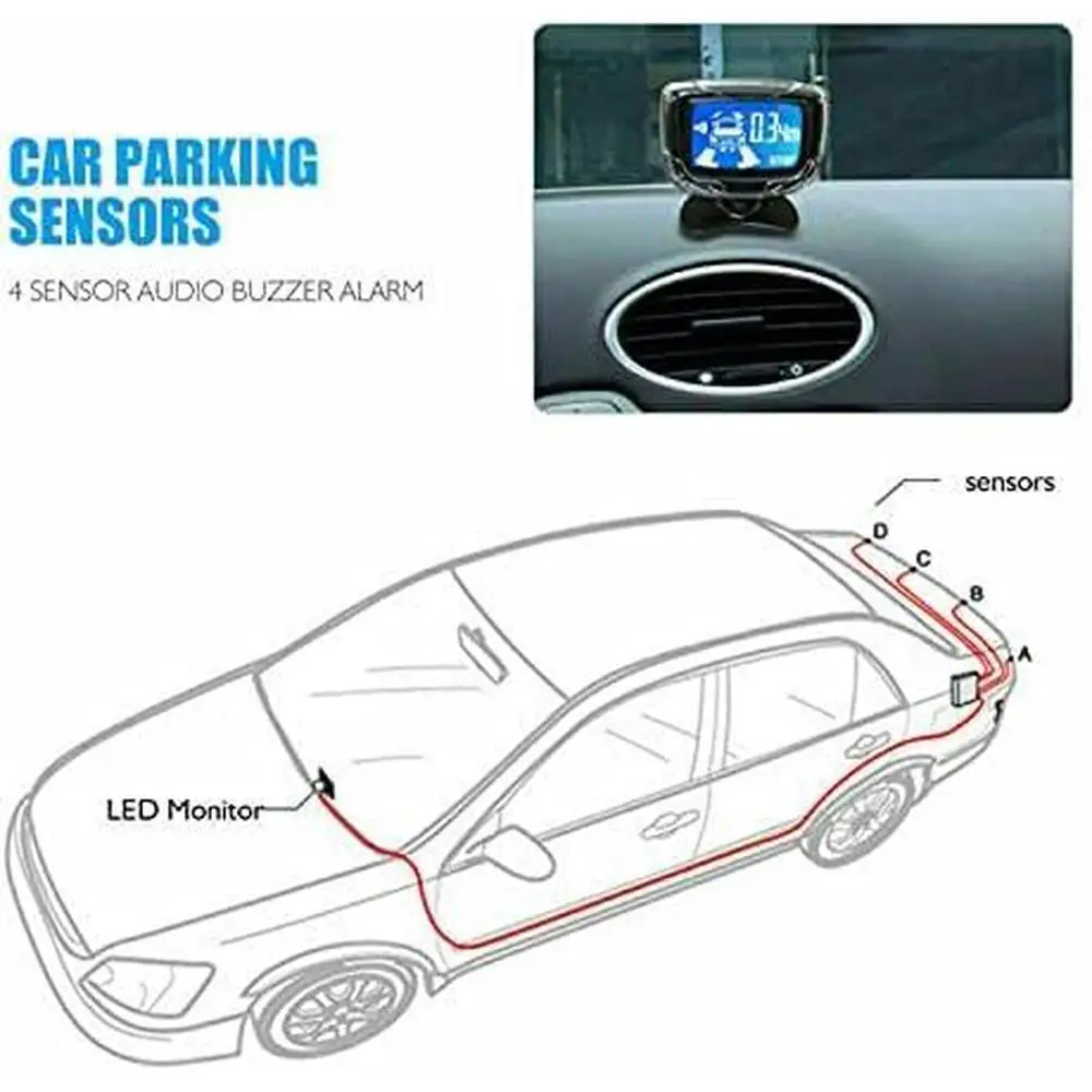 4 LED Car Parking Radar Sensor Buzzer Alarm System Kit 4-probe reversing visual radar for all cars trucks SUVs RVs