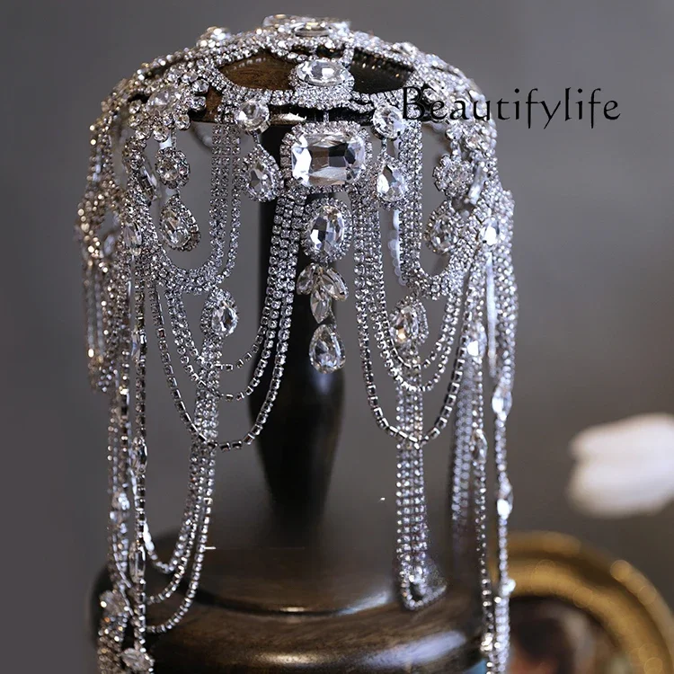 Personalized flash diamond exotic style silver fringed headgear studio accessories