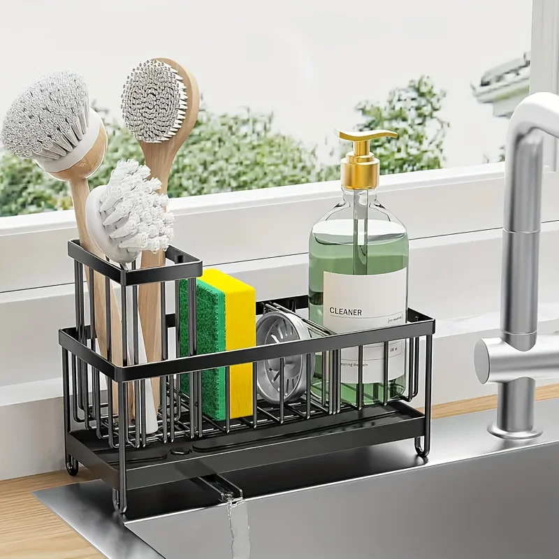 Robuster Wasserfilterständer aus Kohlenstoffstahl, platzsparendes Aufbewahrungsregal für die Arbeitsplatte – kompakter Spülbecken-Organizer für Küche, Bad