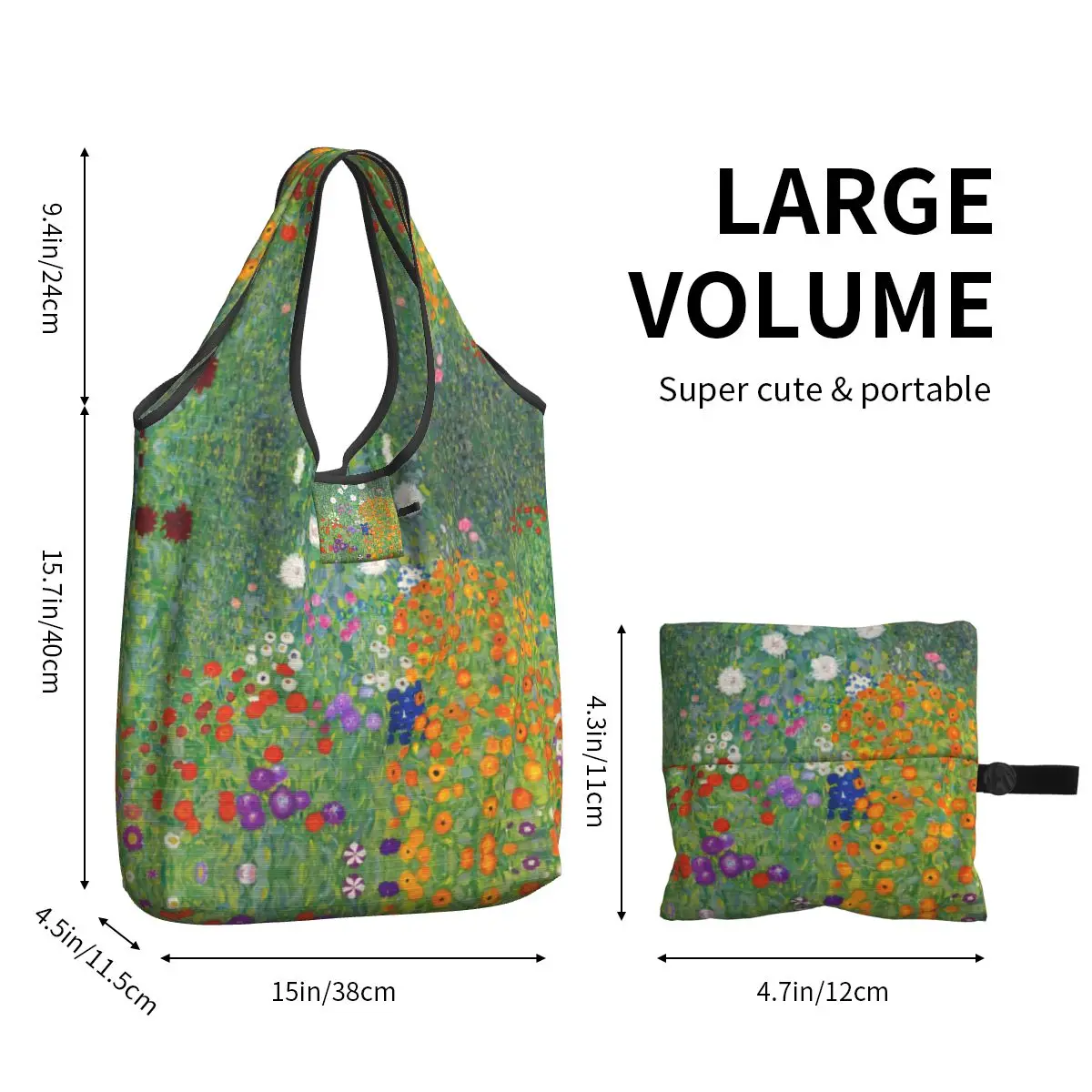 Gustav Klimt Flor Jardim Mercearia Tote Sacos de Compras Mulheres Pintura Engraçada Shopper Bolsa de Ombro Bolsa de Grande Capacidade