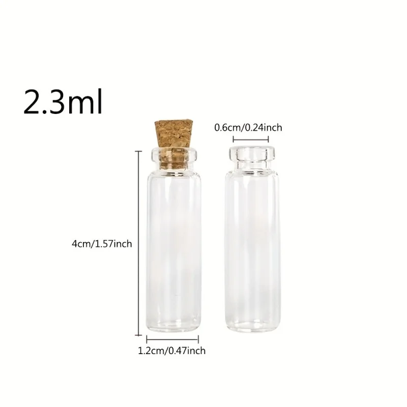 

100 шт. мини-многоразовые стеклянные флаконы 2,3 мл - прозрачные, в комплект из пробки, идеально подходят для свадебного декора, косметической упаковки, праздничной части