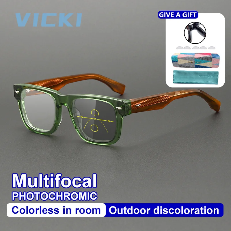 VICKI Minimalist Retro Acetate Progressive Multifocal Photochromic Blue Light Blocking Glasses Customizable Prescription 883328