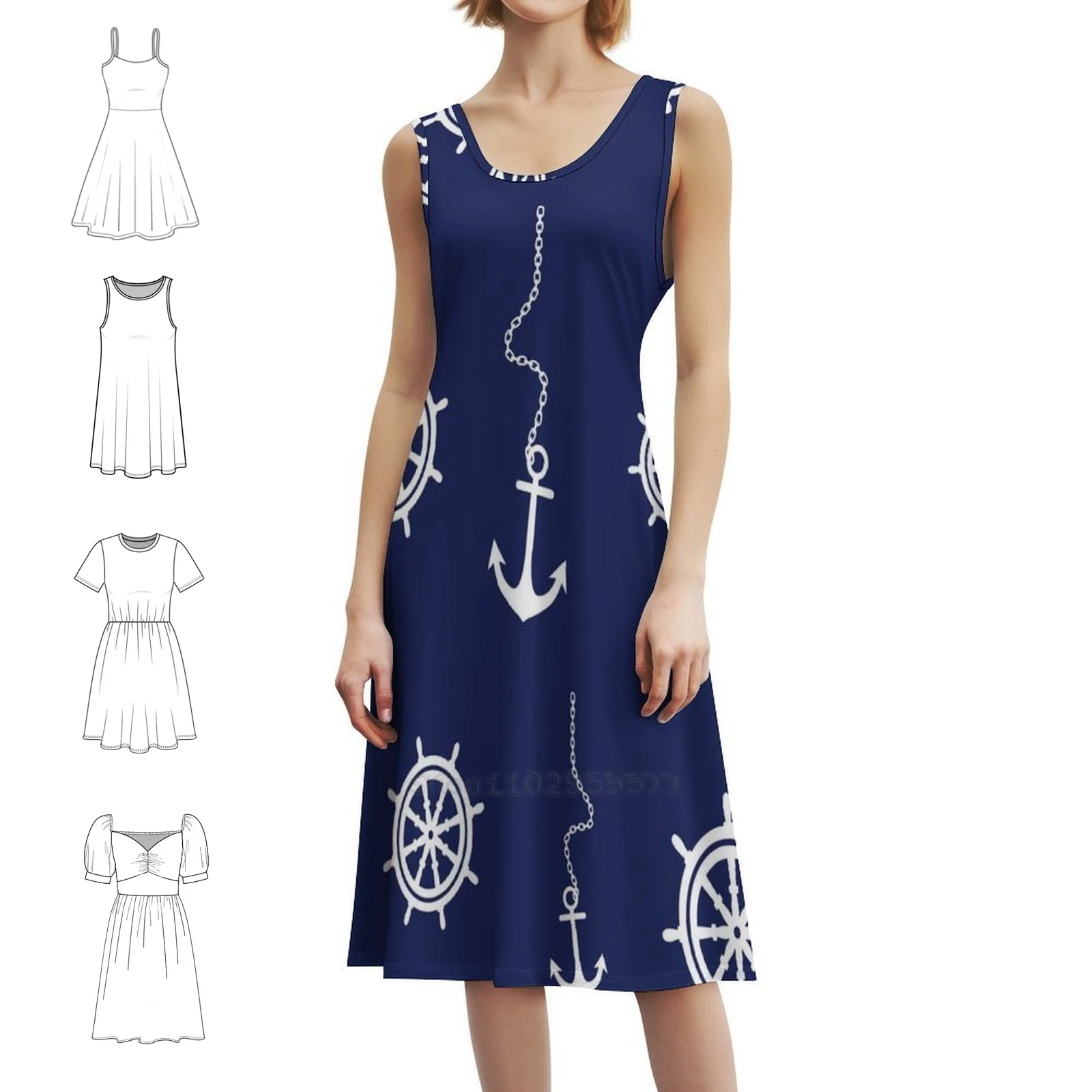 نمط البحرية والأبيض المراسي وعجلات القيادة بوهو شيك فستان أنيق موضة شاطئ حفل زفاف ثوب قارب قوارب مرساة #1