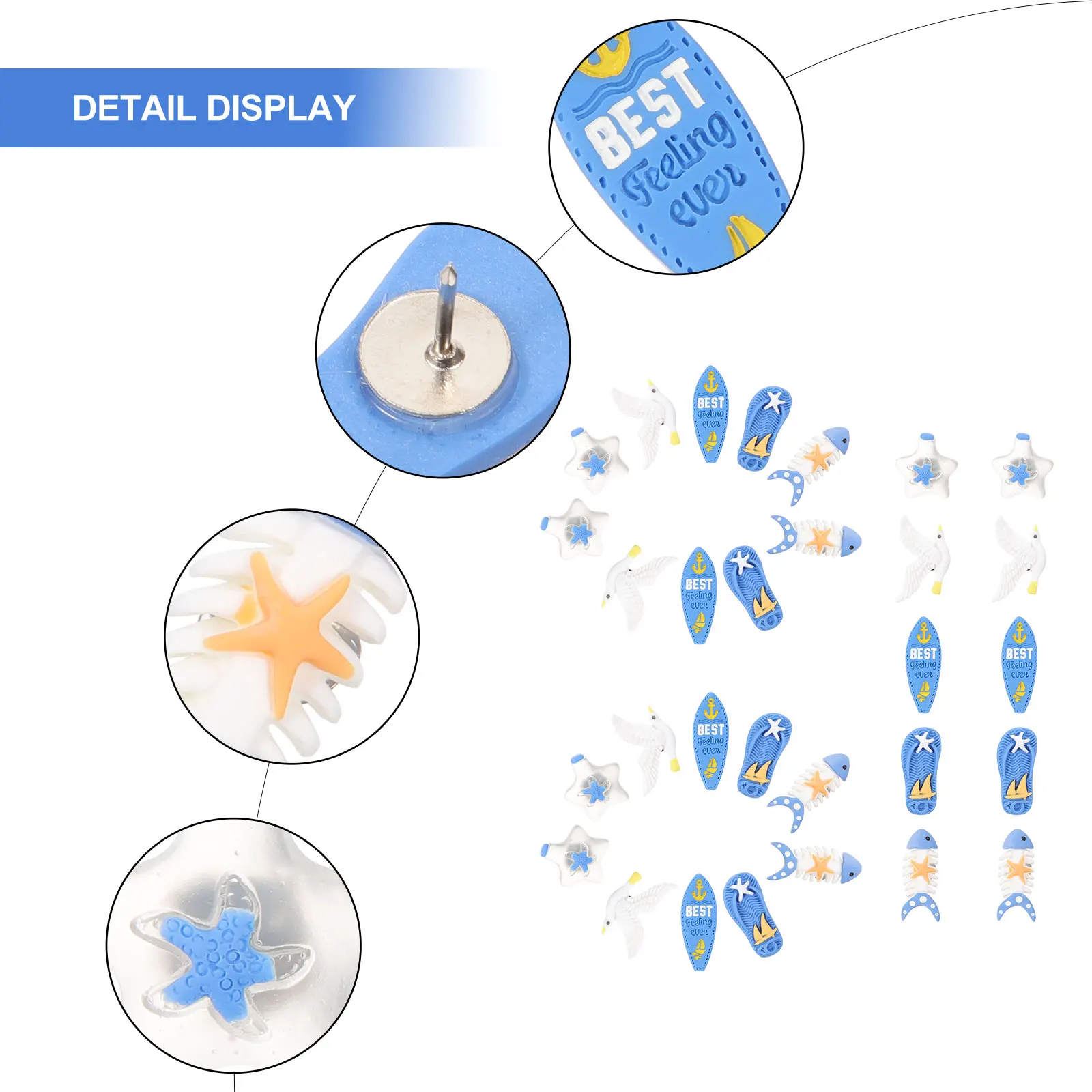 30Pcs Sea Theme Shaped Thumb Tacks Compact Pushpins for Bulletin Board Decoration Drawing Paper Fixing Map Markers Office Home