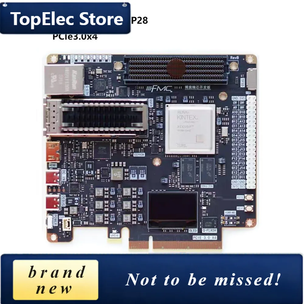 TopElec FPGA PCIe Development Board Xilinx Kintex Ultrascale+ XCKU5P With DDR4 PCIe3.0x4 100G Optical QSFP28 FMC HPC Interface H