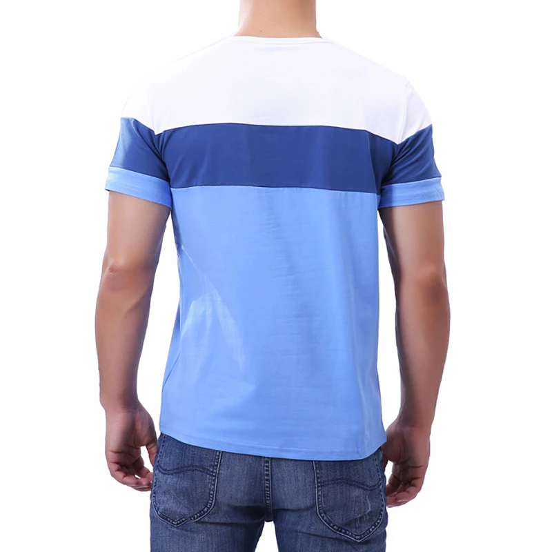 Men's Patchwork Contrast Color Short Sleeve T Shirt Casual Round Neck Cotton Slim Fit T-Shirts