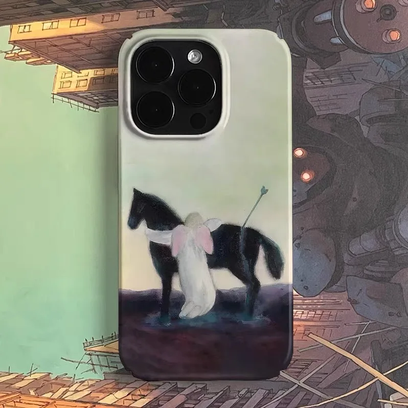 

Green Angel and Horse Art Phone Case for IPHONE 17 Air 16E 15 PROMAX 14 Plus 13 12 MINI 11 PRO 16Plus XR XS Acrylic Phone Cover