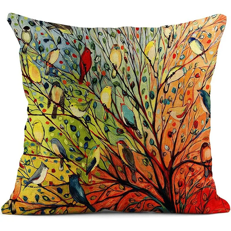 Autumn Watermark Color Bird Print Series Pillow Cover Sofa Bedroom Seat Cushion Pillow Cover Pillow Covers Home Decorate 45x45cm