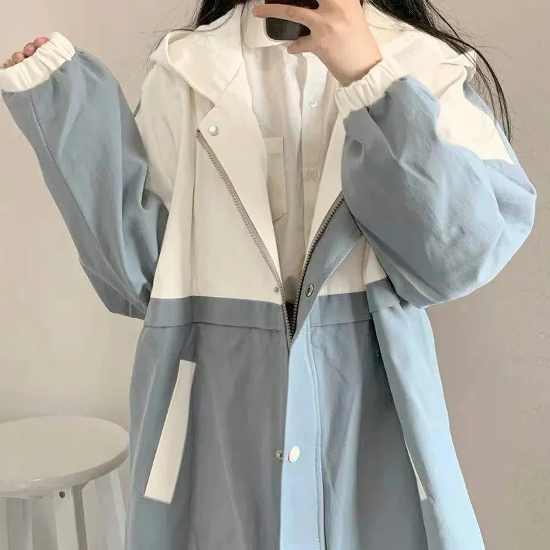 Harajuku Jackets Hooded Women Fall Winter Oversize Coat Korean Vintage Loose Pocket Kawaii Patchwork Casual Zip Preppy Outwear