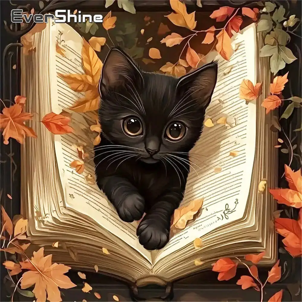 Evershine Black Cat Diamond Mosaic Animal Acrylic Craft Supplies Painting Book New Arrival DIY Embroidery Autumn Holiday Gifts