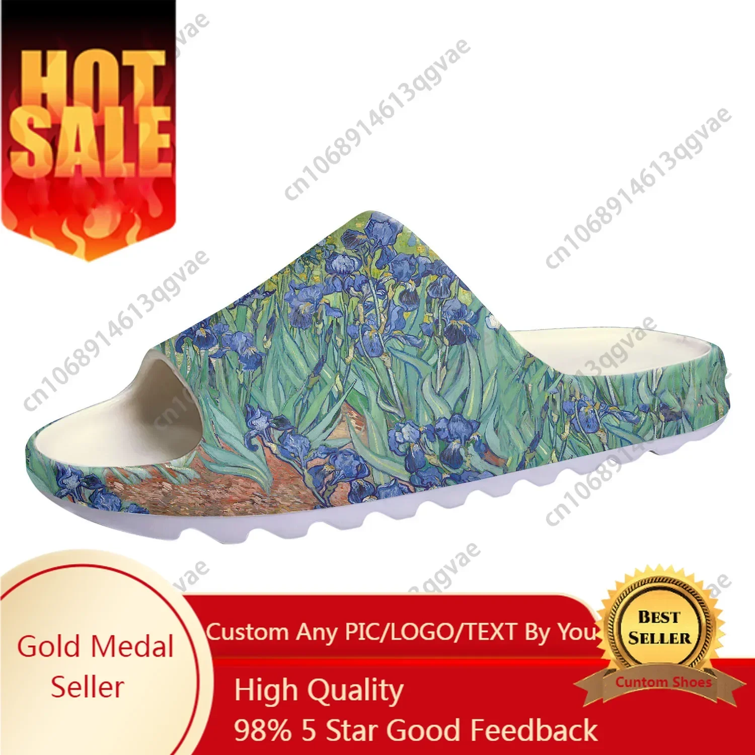 Iris Flower Van Gogh Oil Painting Soft Sole Sllipers Home Clogs Water Shoes Mens Womens Teenager Beach Customize on Shit Sandals