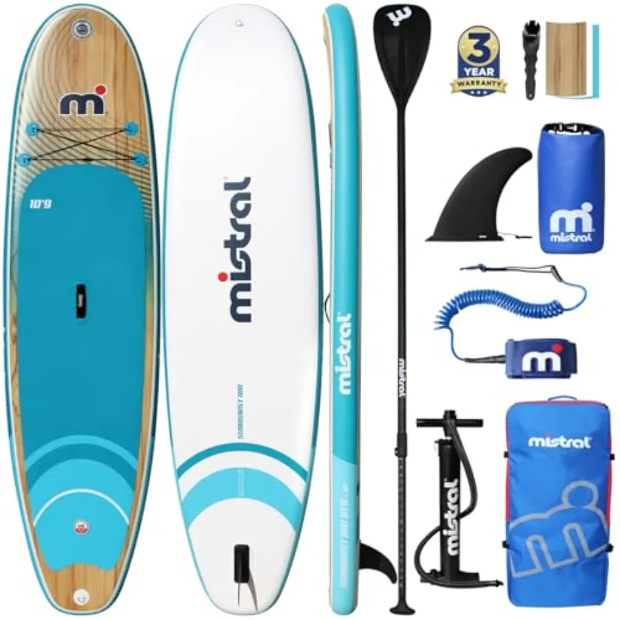 

Inflatable Stand Up Paddle Board for Yoga Pilates 10'9''x34''x6'' extra wide PVC drop-stitch board in navy blue ultra-stable an
