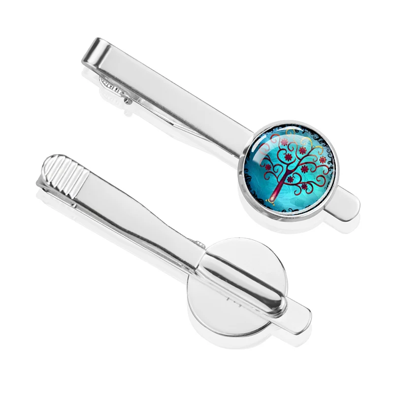 1pc Growth Theme Tree of Life Pattern Natural Plants Tie Clip Fashion Time Gem Glass Cabochon Tie Clip Clothing Casual Style