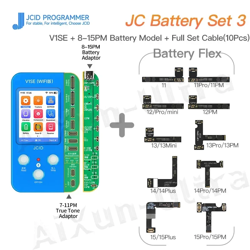 JCID Battery Fix Flex Cable for IPhone 11 to15 Pro Max Mini Programmer V1SE Extermal Tag Tail on Power Replacement Adaptor