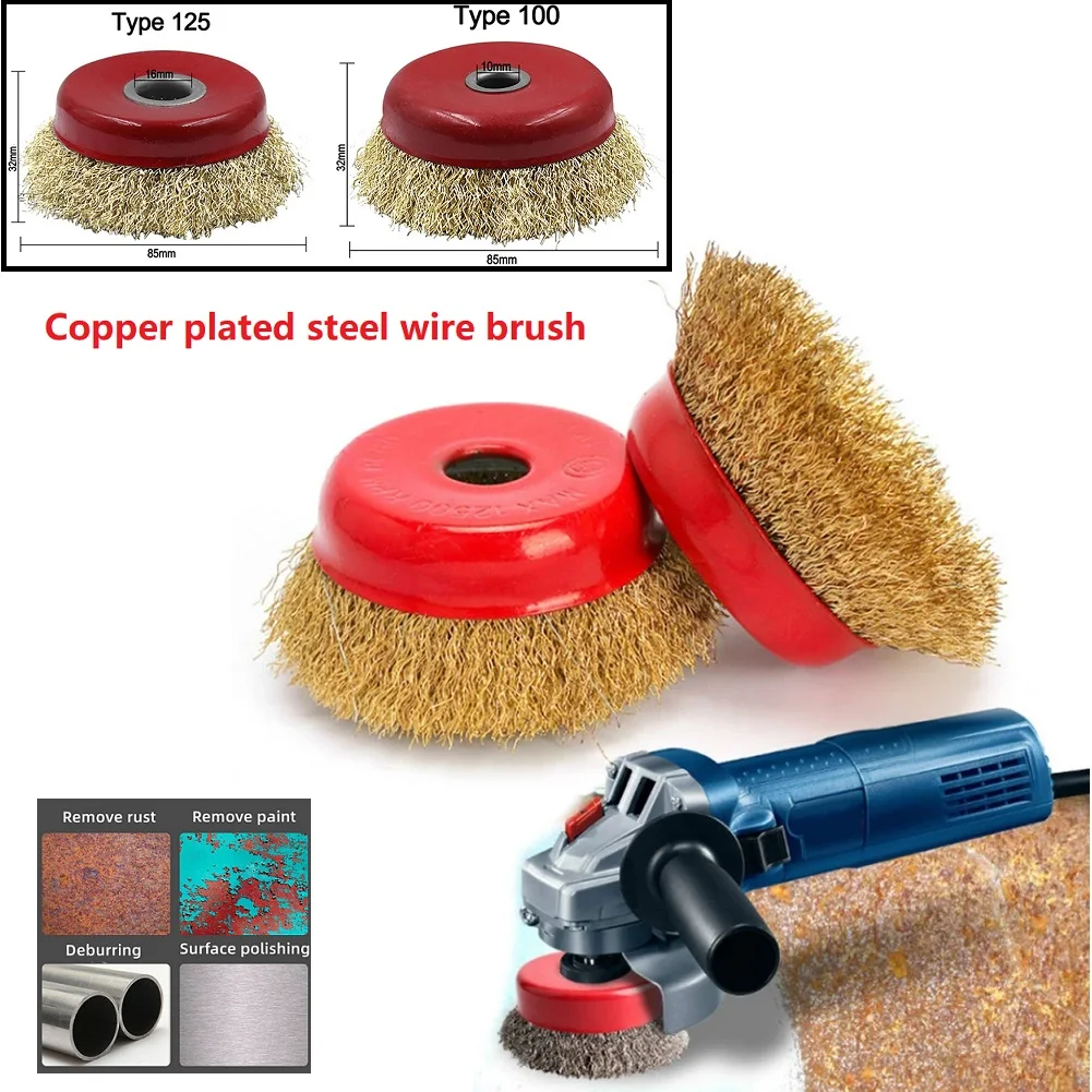 Copper Plated Steel Wire Brush Grinding Wheel Derusting Deburring Polishing Tool Accessories Chainsaw Sharpener Herramientas