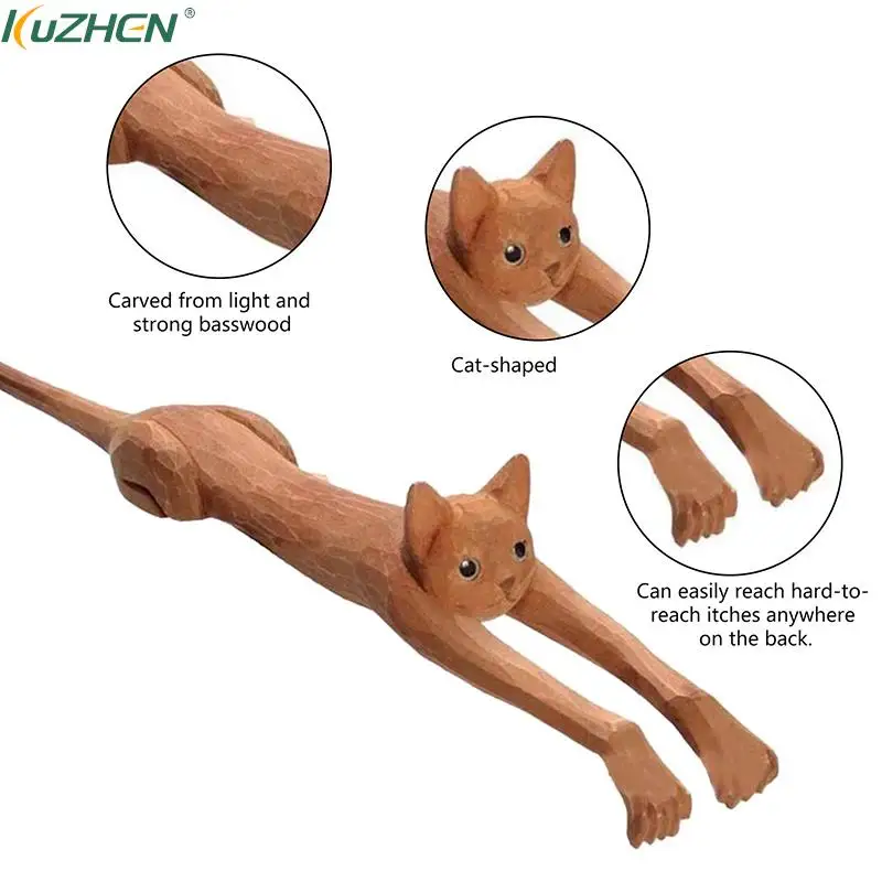 Cat-shaped Back Scratcher With Long Handle Wooden Back Massage Tool Fun Scratching Stick Gift For Family Roommates Friends