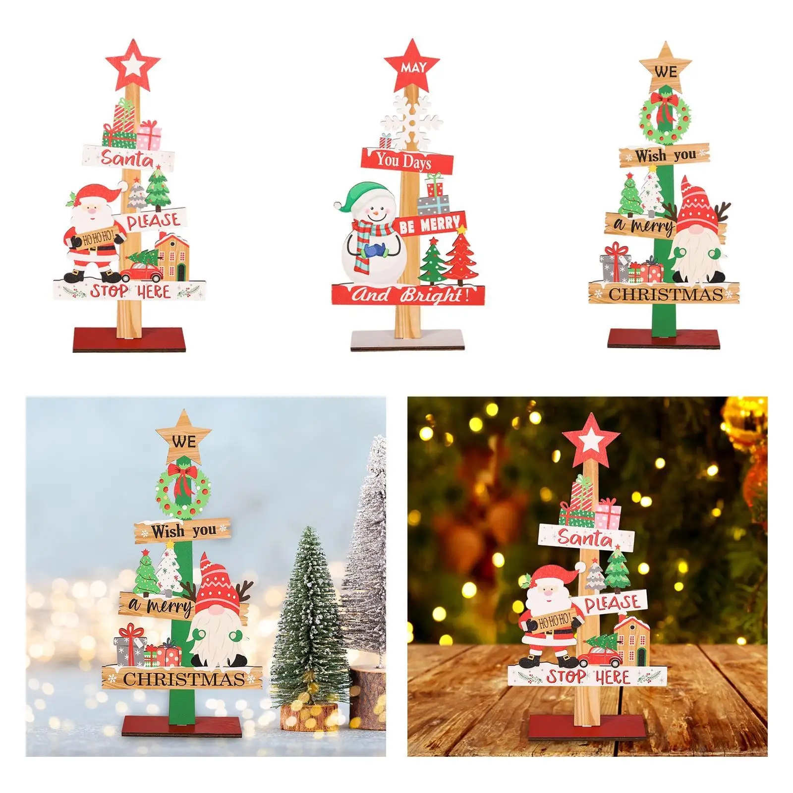 Wood Christmas Table Sign Rustic Cafe Christmas Tabletop Decoration