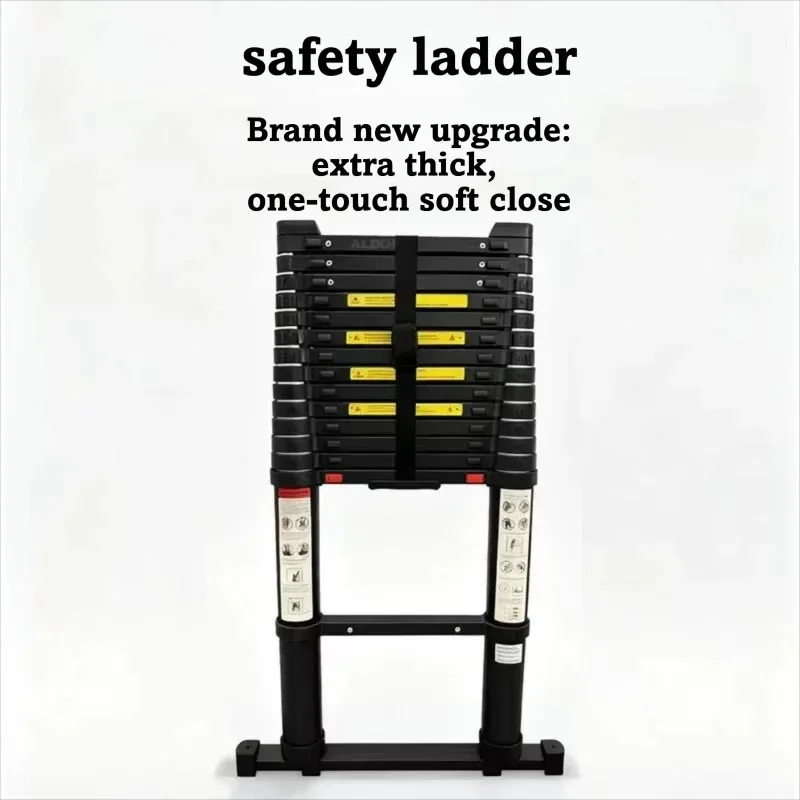 #Portable Multifunctional Telescopic Ladder Foldable Industrial Aluminum Telescopic Ladder Black Detachable Hook Single