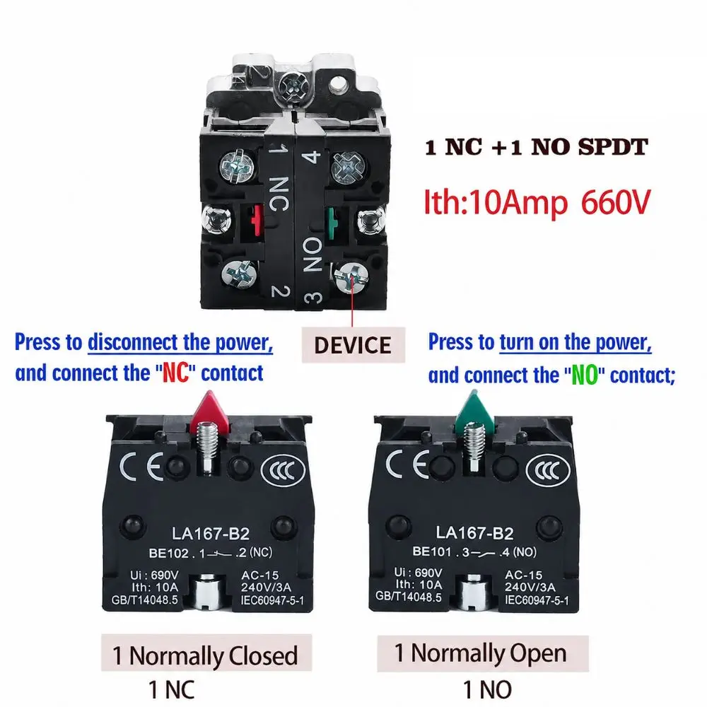 Self-locking Push Button Switch 22mm Mounting Hole 1NO 1NC ON OFF Switch Fireproof Momentary Push Switch Industrial Control