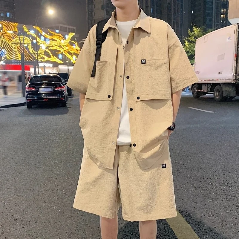 حجم كبير للرجال الصيف ort Sve irt and orts مجموعة Fat Mountain Sle 2 قطعة ملابس رياضية كاجوال للمراهقين #1