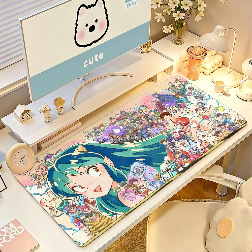 Cartoon Urusei Yatsura Mouse Pad Large Non-Slip Waterproof Mat Stitched Edge Keyboard Pad for Gaming Daily Office