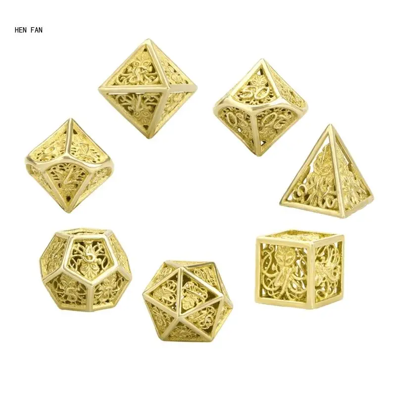 7 Pcs/Set Hollow Metal Dice-Set-Poker Game Dices-Polyhedron Dice-Table Game-Dice M89D