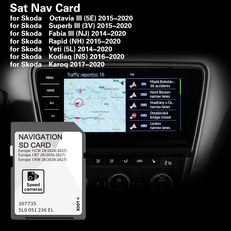 Suitable for Skoda Octavia 2015-2020 Sat GPS Nav 32GB SD Card Map Cover Belgium Belarus Bosnia Bulgaria Canary Islands