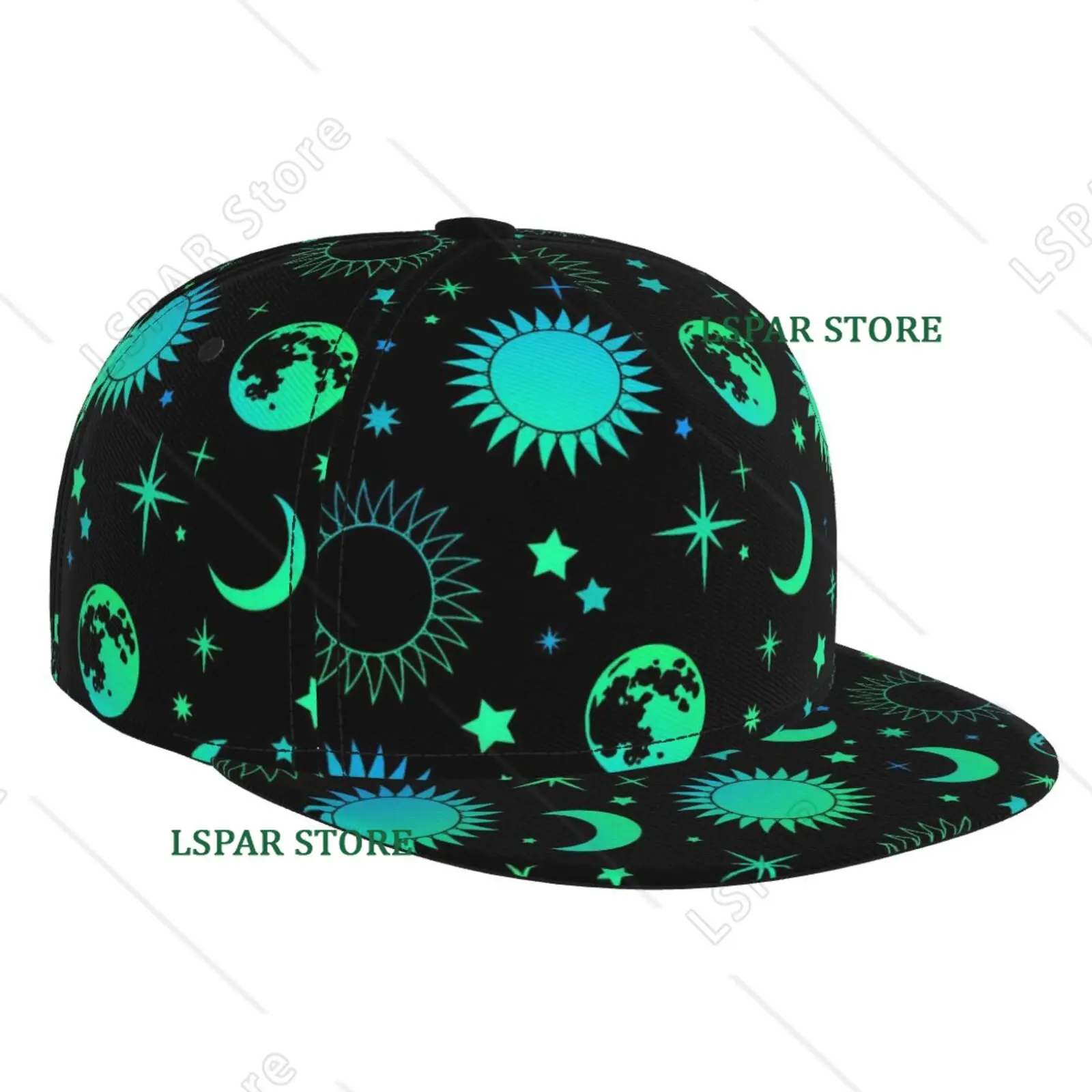 Retro Neon Green Mysterious Sun and Moon Baseball Cap Suitable for Both Men and Women Fun Adjustable Sunshade Baseball Cap