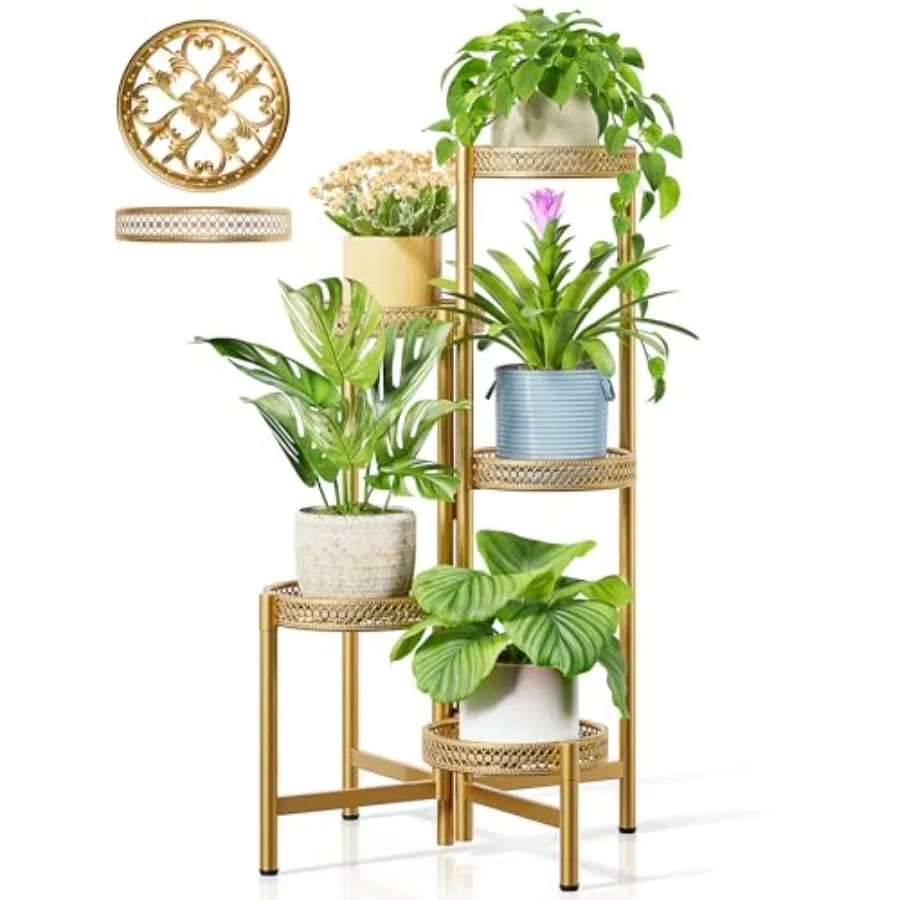 

Золотая металлическая угловая подставка для растений, для дома и улицы, 5-ярусная, усиленная, для нескольких растений, для патио и сада