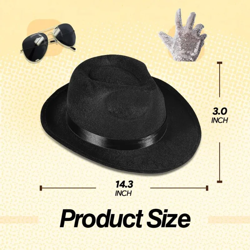 Funny Party stage performance Hats Classic Superstar Costume - Set of 4 - Fedora Hat, Sequin Glove, and Sunglasses Sequins Sock