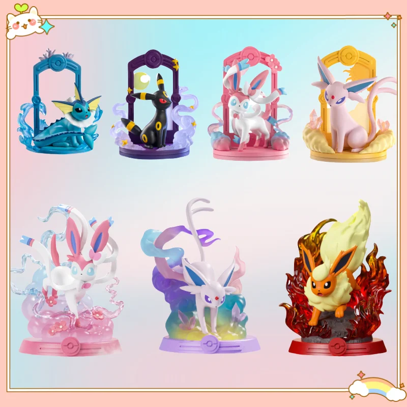 Anime Pokemon Funismo Original aventura Eevee traje familiar caja ciega Jolteon Sylveon colección de figuras de acción modelo niños juguete para regalo
